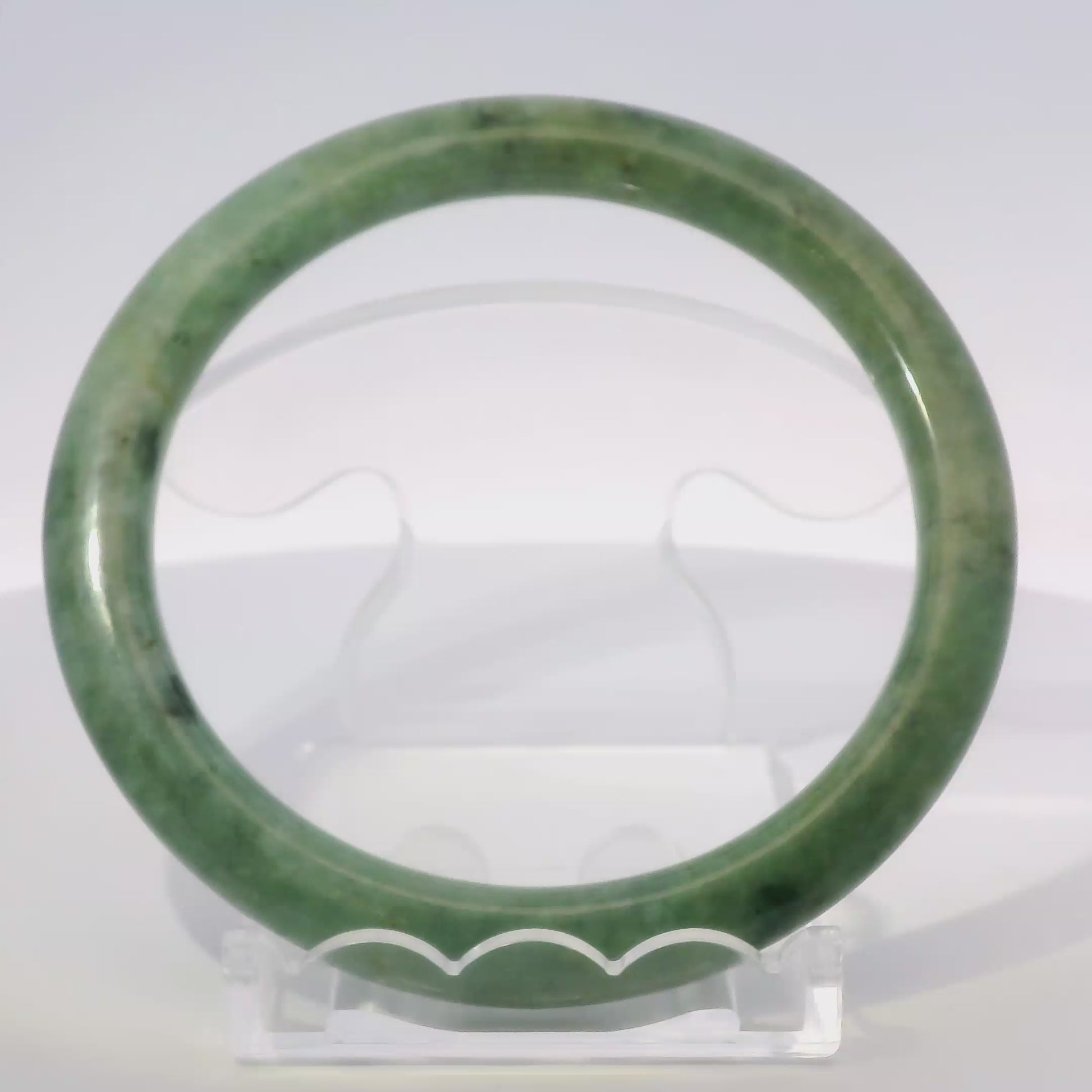 61mm O.G. Imperial round jade bangle, rotating video showing imperial green color and jade texture, authentic Type A Burma jadeite, Brother Ryan Shop