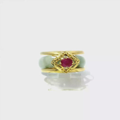 Ocean Blue Wuji Jadeite Detachable Ring with Ruby