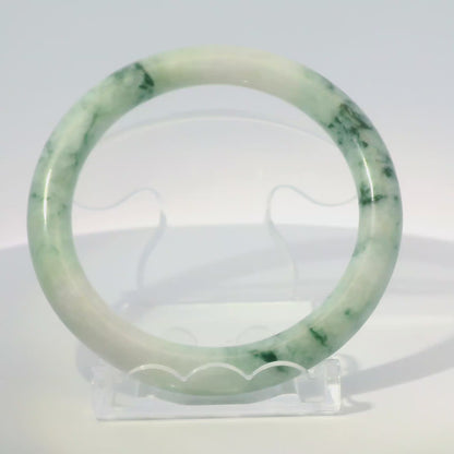 57 White Moss Round Jade Bangle