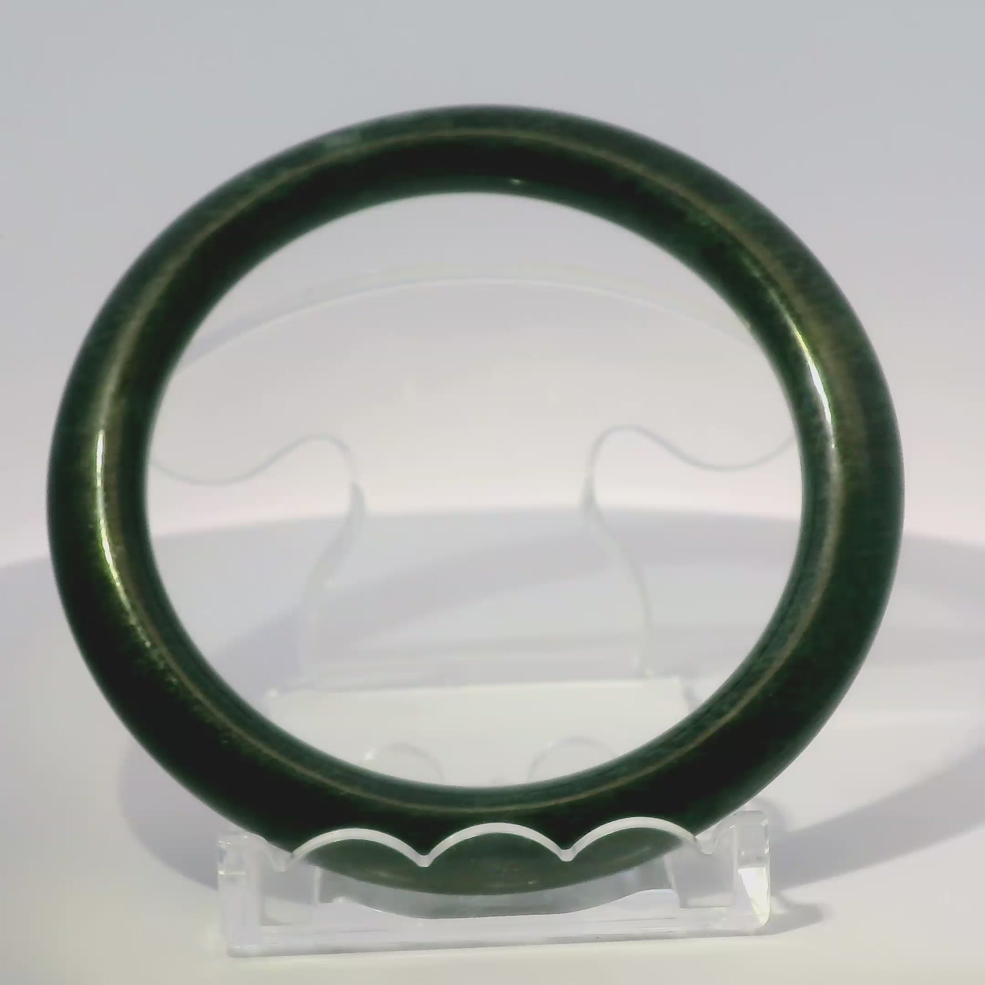 59mm Black Round Cut Jade Bangle, 360 video showcasing clarity and color, authentic Type A Burma jadeite, Brother Ryan Shop
