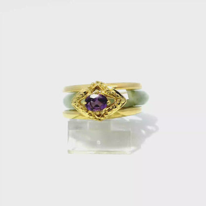 Ocean Blue & Deep Apple Jadeite Detachable Ring with Amethyst