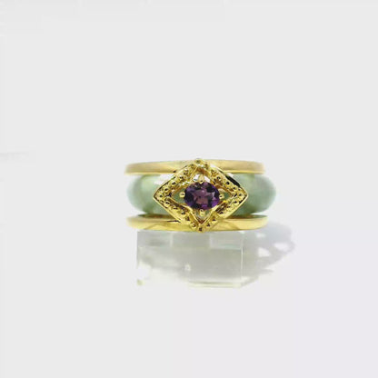 Light Apple Ocean Blue Jadeite Detachable Ring with Amethyst