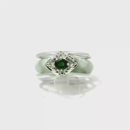 White Light Apple Jadeite Detachable Ring with Chrome Diopside