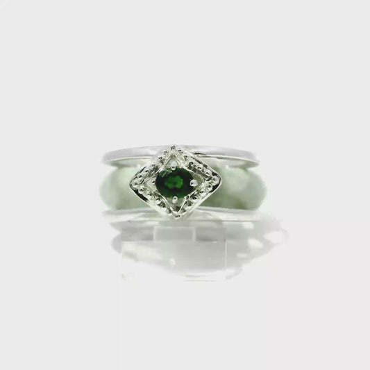 White Light Apple Jadeite Detachable Ring with Chrome Diopside