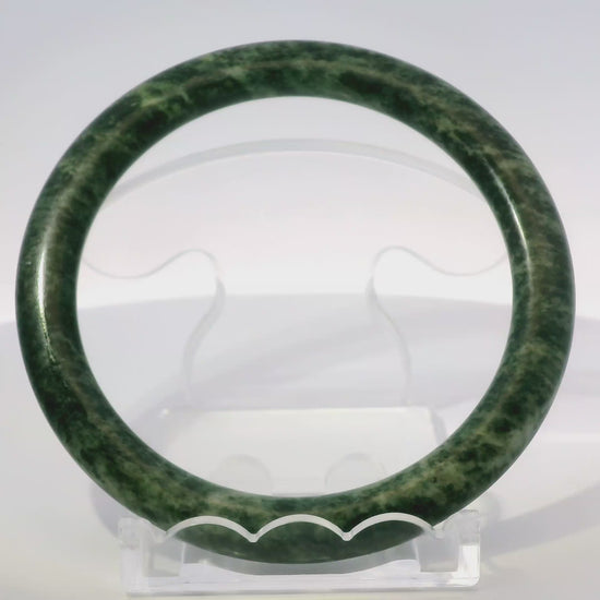 60mm Fiery Forest Round Jade Bangle, 360 video showcasing clarity and color, authentic Type A Burma jadeite, Brother Ryan Shop