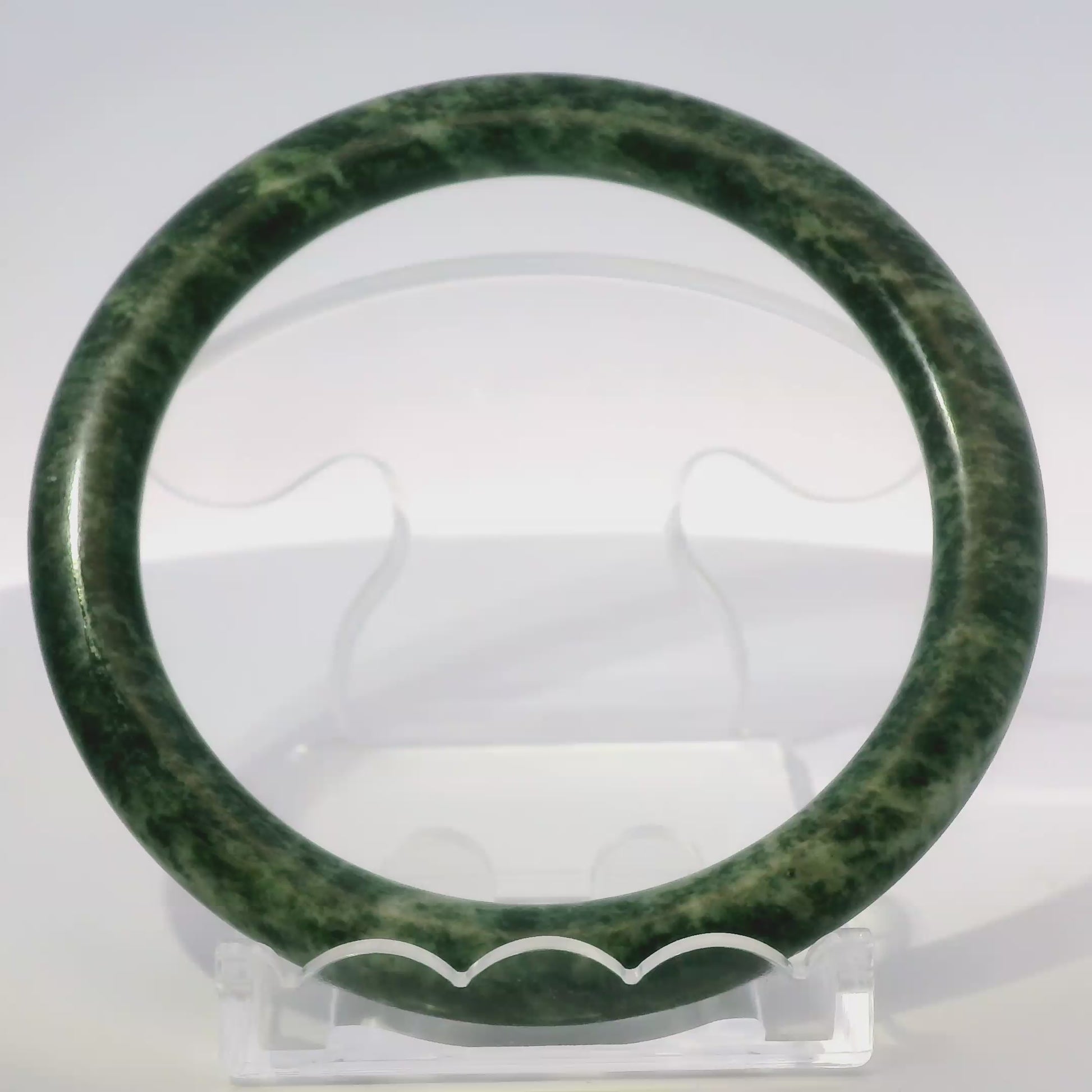 60mm Fiery Forest Round Jade Bangle, 360 video showcasing clarity and color, authentic Type A Burma jadeite, Brother Ryan Shop