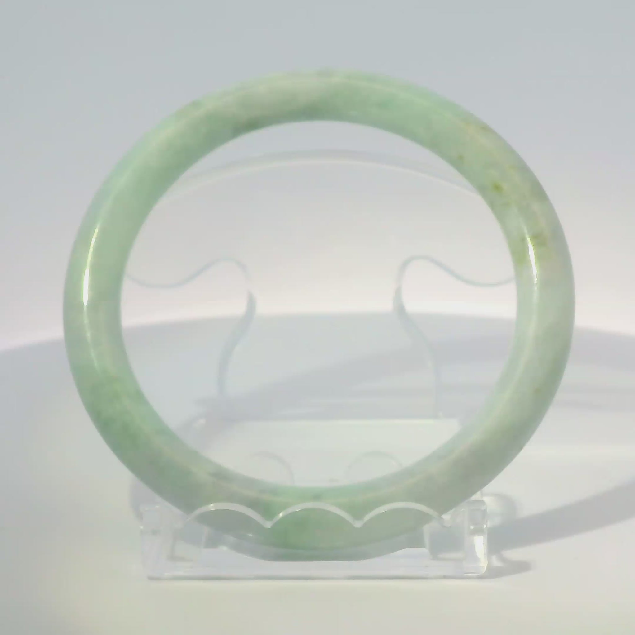 56mm Light Sakura Round Jade Bangle, 360 video showcasing clarity and color, authentic Type A Burma jadeite, Brother Ryan Shop