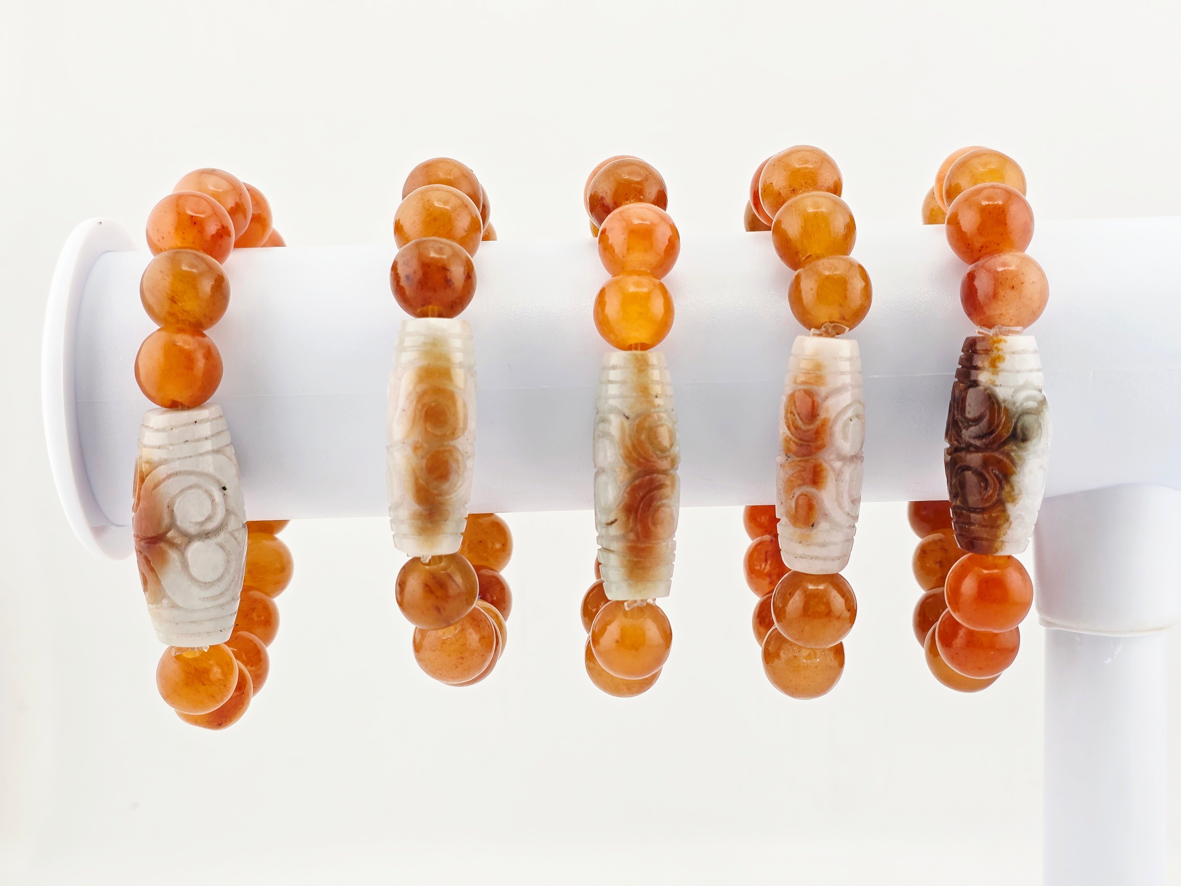 Engraved Barrel Red Jade Bracelet