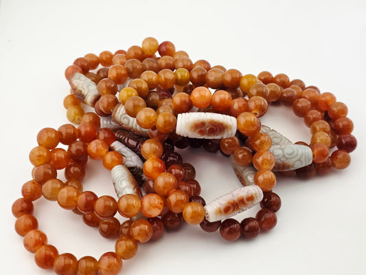Engraved Barrel Red Jade Bracelet